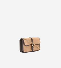 Women's Alexandria Wallet On A Chain-Natural Raffia-Dark Chocolate