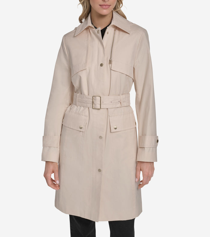 Women's Belted Trench Coat-Light Sand