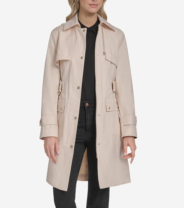 Women's Belted Trench Coat-Light Sand